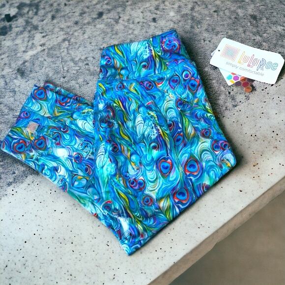 LuLaRoe Womens Leggings Sz XS Jade Athletic Capris Activewear Peacock Blue NEW - Picture 3 of 10